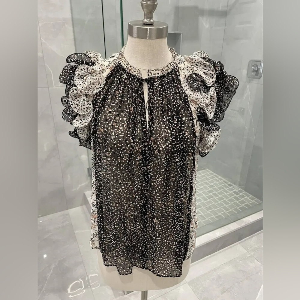 Ulla Johnson Elegant Black and White Ruffle Blouse